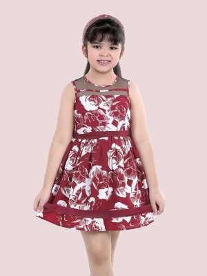 naughty ninos Girls Midi/Knee Length Casual Dress(Maroon, Sleeveless)