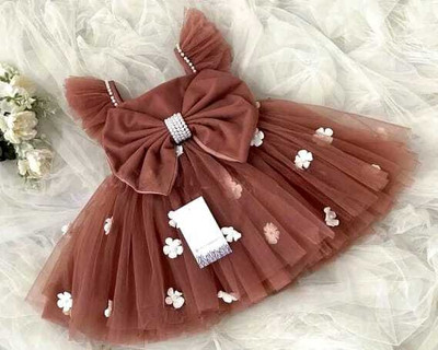 LITTLE MAMA Baby Girls Midi/Knee Length Party Dress(Brown, Sleeveless)
