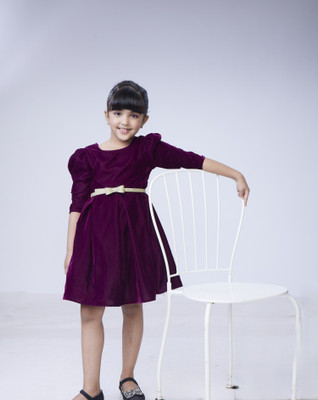 Mastarang Indi Girls Midi/Knee Length Festive/Wedding Dress(Purple, Full Sleeve)