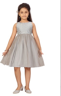 Aarika Indi Girls Midi/Knee Length Party Dress(Grey, Sleeveless)