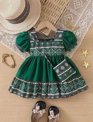 MISCHIF FASHION Baby Girls Midi/Knee Length Party Dress(Green, Short Sleeve)