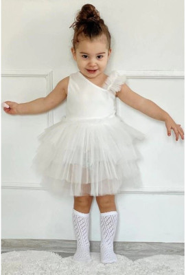 Netra Creation Girls Midi/Knee Length Party Dress(White, Sleeveless)