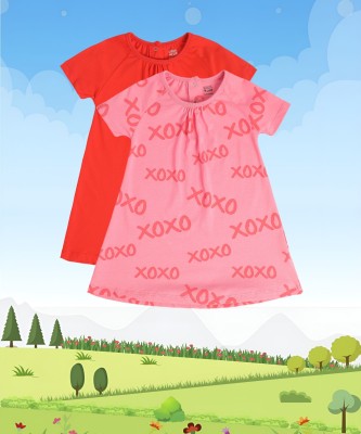 MINI KLUB Baby Girls Midi/Knee Length Casual Dress(Multicolor, Short Sleeve)