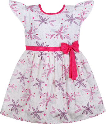 Wishkaro Girls Midi/Knee Length Casual Dress(White, Cap Sleeve)