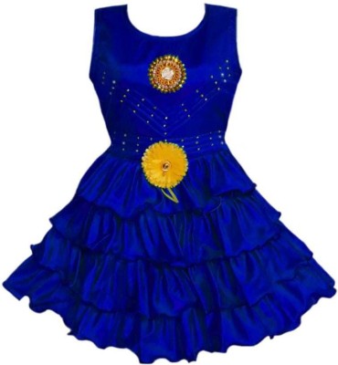 Mullick the designer Indi Girls Midi/Knee Length Party Dress(Blue, Sleeveless)
