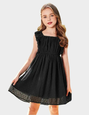 Rcube Girls Midi/Knee Length Festive/Wedding Dress(Black, Sleeveless)