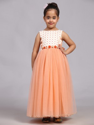 Toy Balloon Kids Girls Maxi/Full Length Party Dress(Orange, Sleeveless)