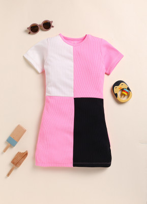 Lazy Shark Girls Midi/Knee Length Casual Dress(Pink, Black, Half Sleeve)