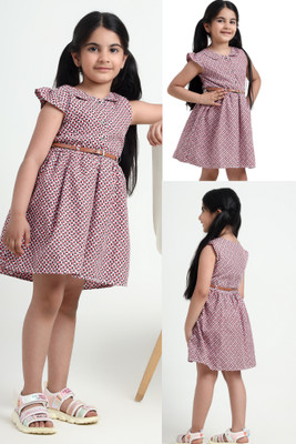 BLUSCAILE Indi Girls Midi/Knee Length Casual Dress(Red, Sleeveless)