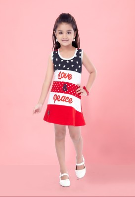 MUHURATAM Indi Girls Midi/Knee Length Casual Dress(Red, Sleeveless)