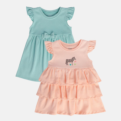 MINI KLUB Indi Baby Girls Midi/Knee Length Casual Dress(Orange, Fashion Sleeve)