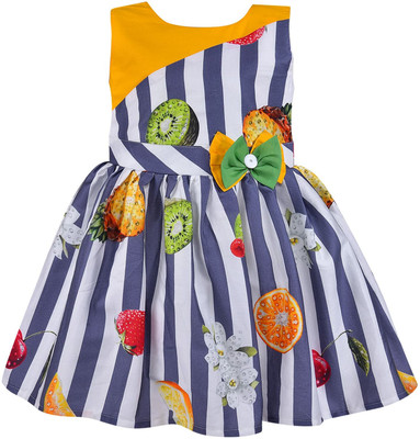 WishCare Girls Midi/Knee Length Casual Dress(Blue, Sleeveless)