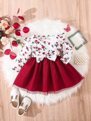 Style Connect Collection Girls Midi/Knee Length Party Dress(Red, 3/4 Sleeve)