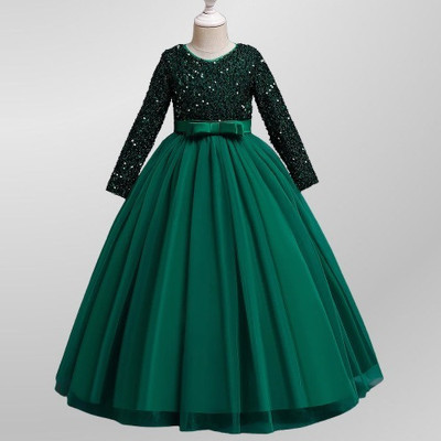 Aakruti Creation Girls Maxi/Full Length Party Dress(Green, Full Sleeve)