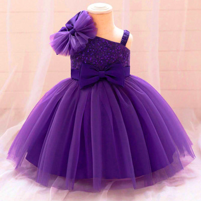 Gen Alfa Girls Midi/Knee Length Party Dress(Purple, Sleeveless)