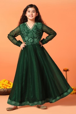 Fashion Dream Girls Maxi/Full Length Festive/Wedding Dress(Dark Green, Full Sleeve)