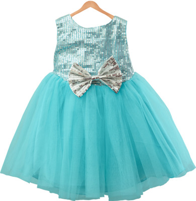 YOUNG BIRDS Indi Girls Midi/Knee Length Casual Dress(Blue, Sleeveless)