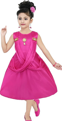 Mullick the designer Indi Girls Midi/Knee Length Casual Dress(Pink, Sleeveless)
