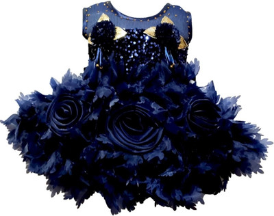 ARUNA CREATIONn Baby Girls Midi/Knee Length Party Dress(Blue, Sleeveless)
