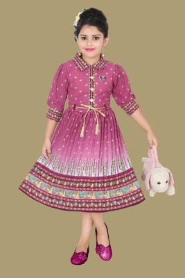 Senorita Fashion Girls Midi/Knee Length Casual Dress(Pink, 3/4 Sleeve)