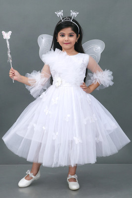 ARUNA CREATIONn Girls Calf Length Party Dress(White, 3/4 Sleeve)