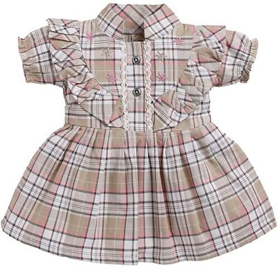 Baby World Baby Girls Below Knee Casual Dress(Brown, Half Sleeve)