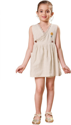 VAVA Creation Baby Girls Midi/Knee Length Party Dress(Beige, Sleeveless)
