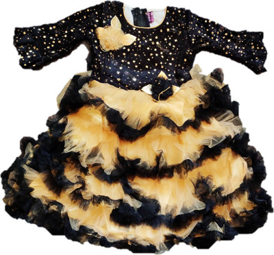ARUNA CREATIONn Girls Midi/Knee Length Party Dress(Black, Short Sleeve)
