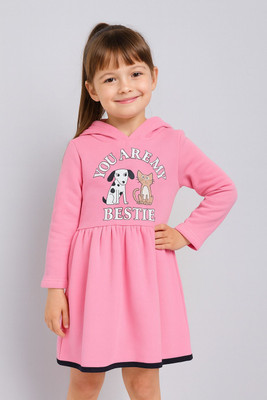 Lazy Shark Girls Midi/Knee Length Casual Dress(Pink, Full Sleeve)