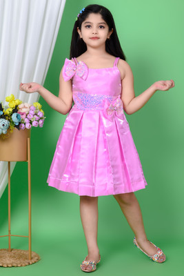 NTDFASHION Girls Midi/Knee Length Party Dress(Pink, Sleeveless)