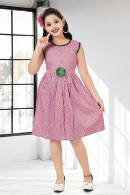 Rita Girls Midi/Knee Length Casual Dress(Pink, Sleeveless)