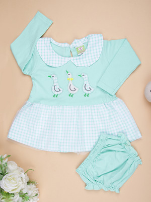 V-MART Baby Girls Above Knee Casual Dress(Green, Full Sleeve)