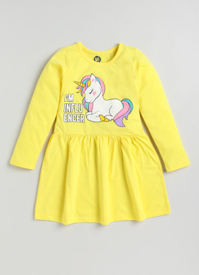 Yk Girls Midi/Knee Length Casual Dress(Yellow, Full Sleeve)