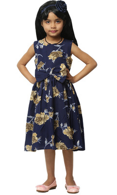 Wish Little Girls Below Knee Casual Dress(Blue, Sleeveless)