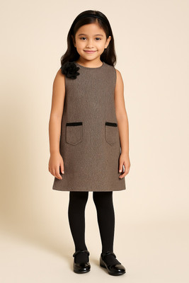 Miyo Indi Girls Midi/Knee Length Festive/Wedding Dress(Brown, Sleeveless)