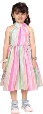 Lata Creation Baby Girls Calf Length Casual Dress(Pink, Sleeveless)