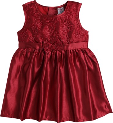 MAMA AND BEBE Indi Girls Midi/Knee Length Festive/Wedding Dress(Maroon, Sleeveless)