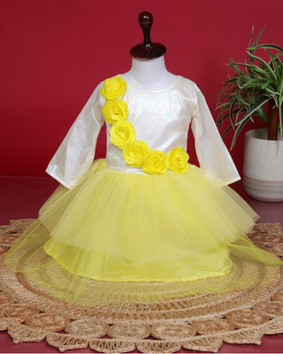 RKTM Baby Girls Below Knee Festive/Wedding Dress(Yellow, 3/4 Sleeve)
