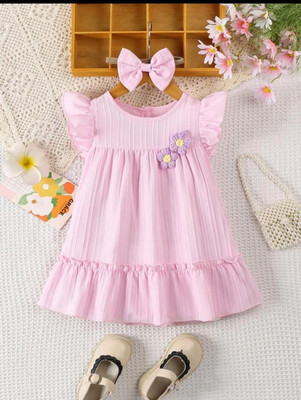 MISCHIF FASHION Baby Girls Midi/Knee Length Festive/Wedding Dress(Pink, Short Sleeve)