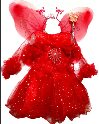 Uditya Baby Girls Midi/Knee Length Party Dress(Red, 3/4 Sleeve)