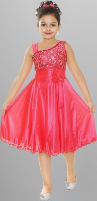 SKDC Girls Above Knee Casual Dress(Pink, Sleeveless)