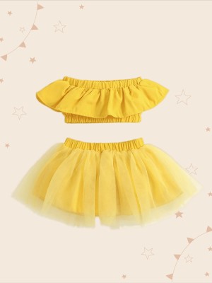Kidotsav Girls Midi/Knee Length Casual Dress(Yellow, Short Sleeve)