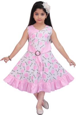 NFC FASHIONS Girls Calf Length Party Dress(Multicolor, Sleeveless)