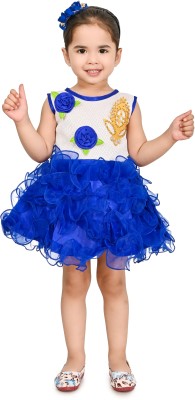 MARUF DRESSES Girls Midi/Knee Length Casual Dress(Blue, Sleeveless)