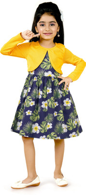 FUNSHINE Indi Girls Midi/Knee Length Casual Dress(Dark Blue, Yellow, Full Sleeve)