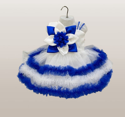 FHKIDS FASHION Girls Midi/Knee Length Festive/Wedding Dress(Blue, White, Sleeveless)