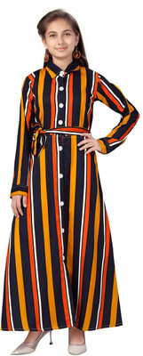 Sangria Girls Maxi/Full Length Casual Dress(Yellow, Full Sleeve)