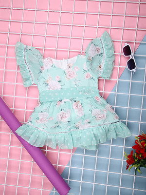 V-MART Baby Girls Midi/Knee Length Casual Dress(Green, Half Sleeve)