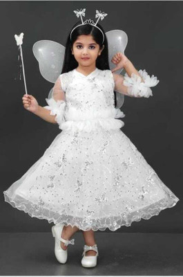 SAMJHO FASHION Girls Above Knee Casual Dress(White, 3/4 Sleeve)