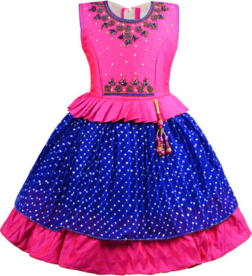Wishkaro Baby Girls Midi/Knee Length Festive/Wedding Dress(Pink, Sleeveless)